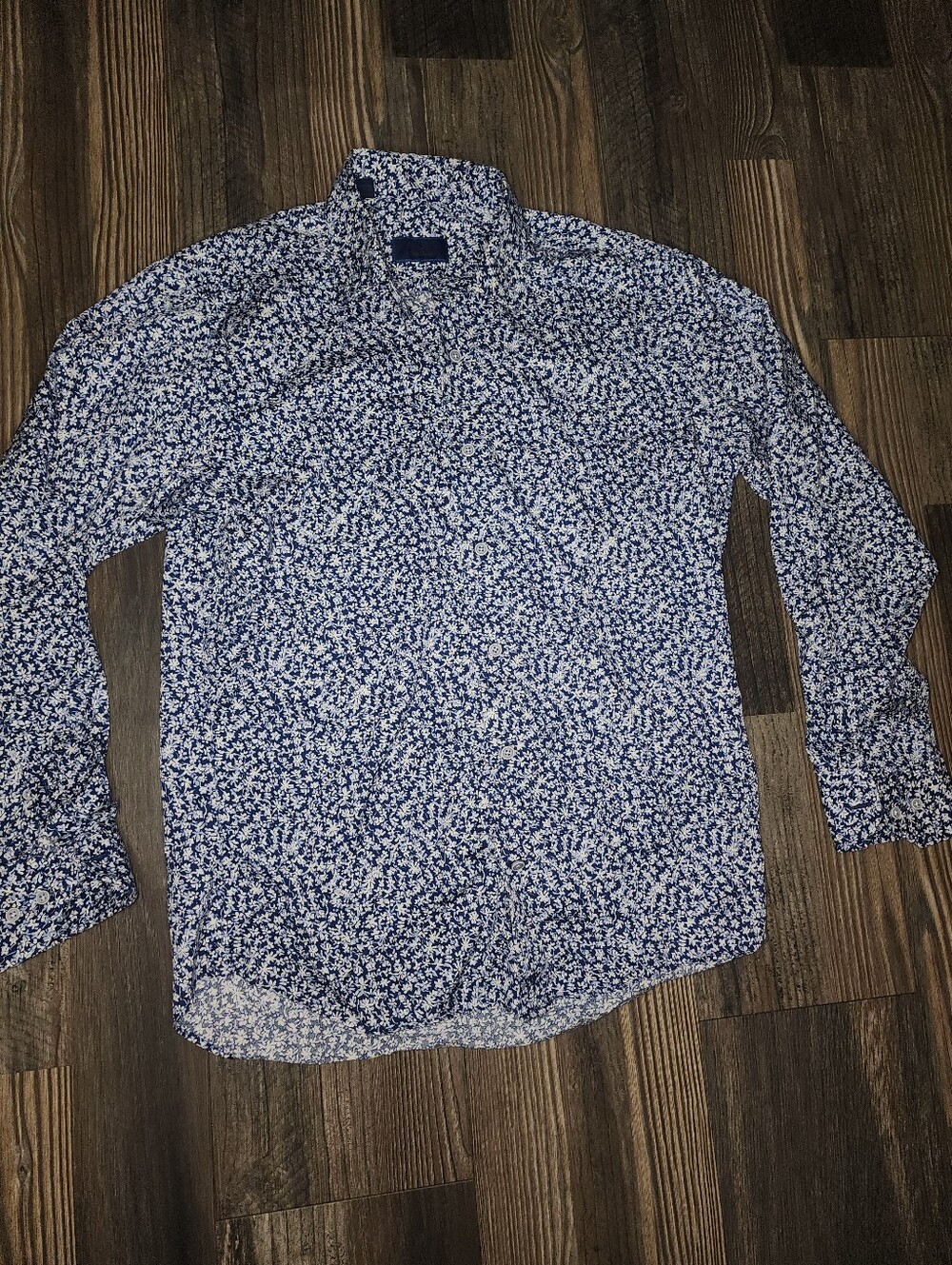 Men's David Donahue Long Sleeve Button Down Medium Navy White Floral Cotton
